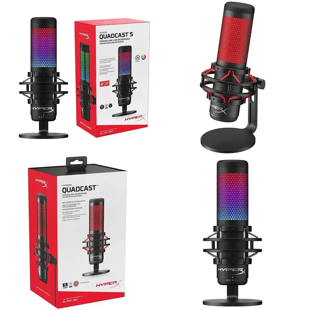 Kingston HyperX Quadcast S for USB Studio Microphone for Podcasting Gaming Streaming RGB Wireless Desktop Condenser Mic for