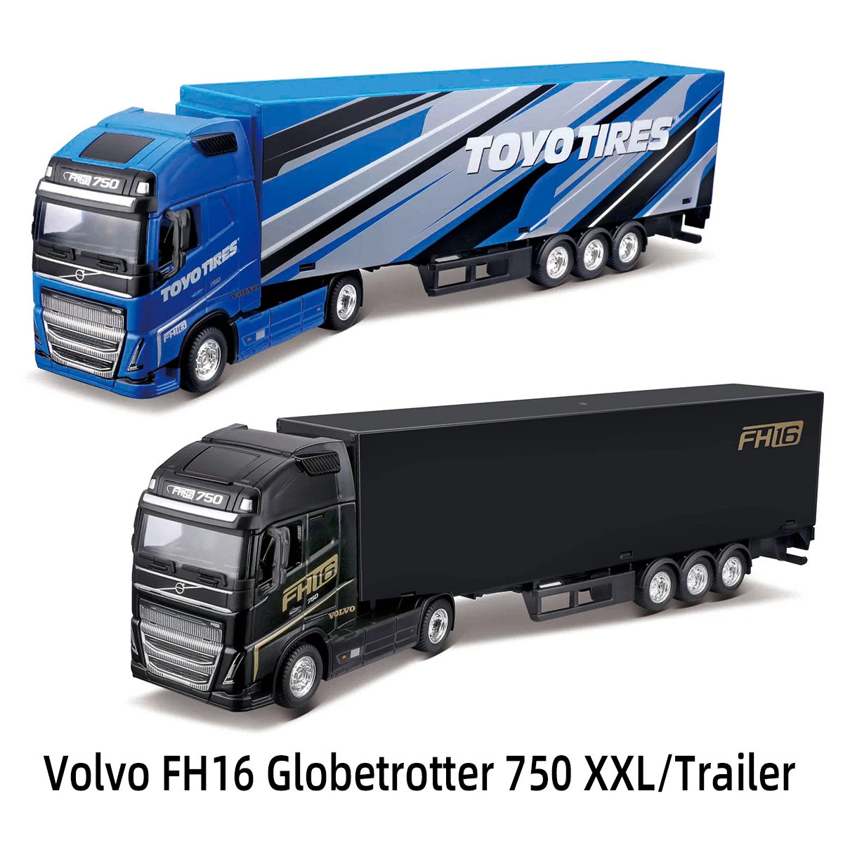 Bburago 1:43 volvo fh16 Globetrotter 750 xxl Anhänger schwerer Traktor LKW schwarz Druckguss Sammler Hobbys Modell Spielzeug