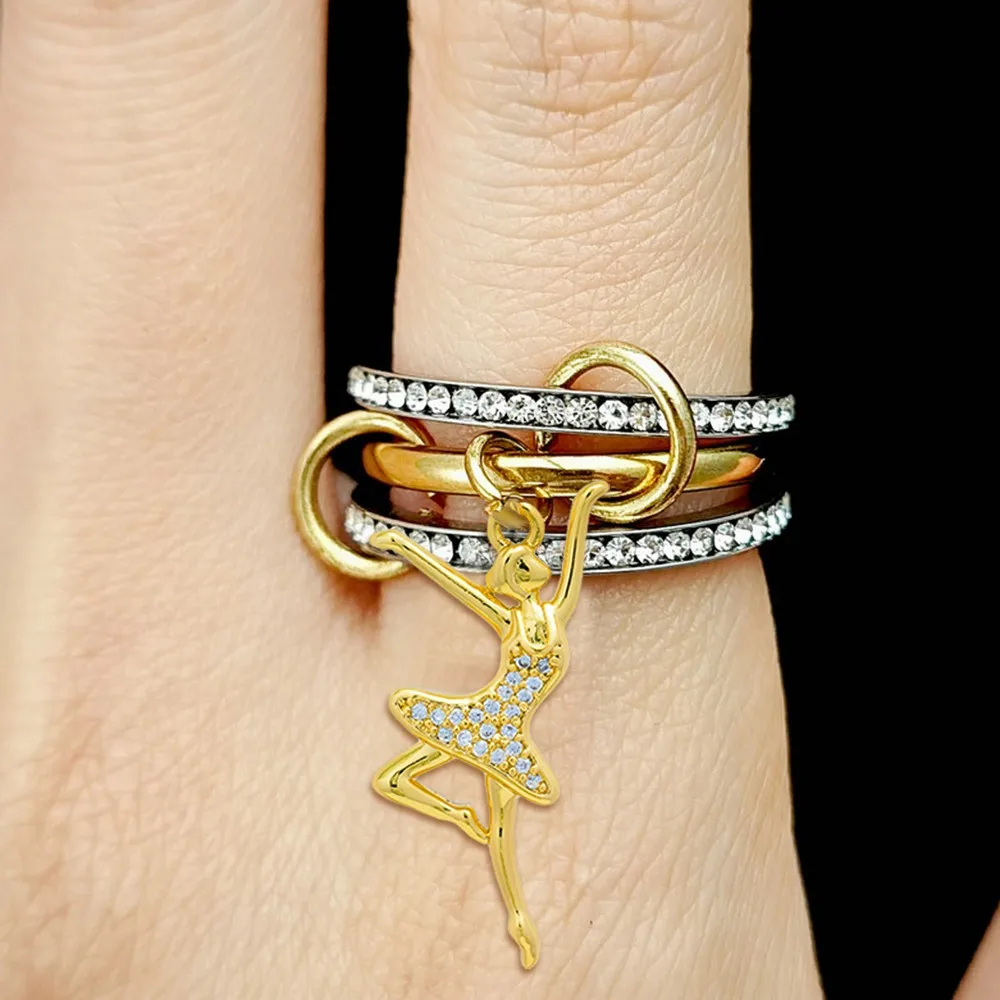 Anillos Colgantes de Sirena para Mujer, Juego de Anillos Apilables de Acero Inoxidable con Circonitas Brillantes, Anillo Spinelli, Nueva Joyería de Dedo Estilo INS