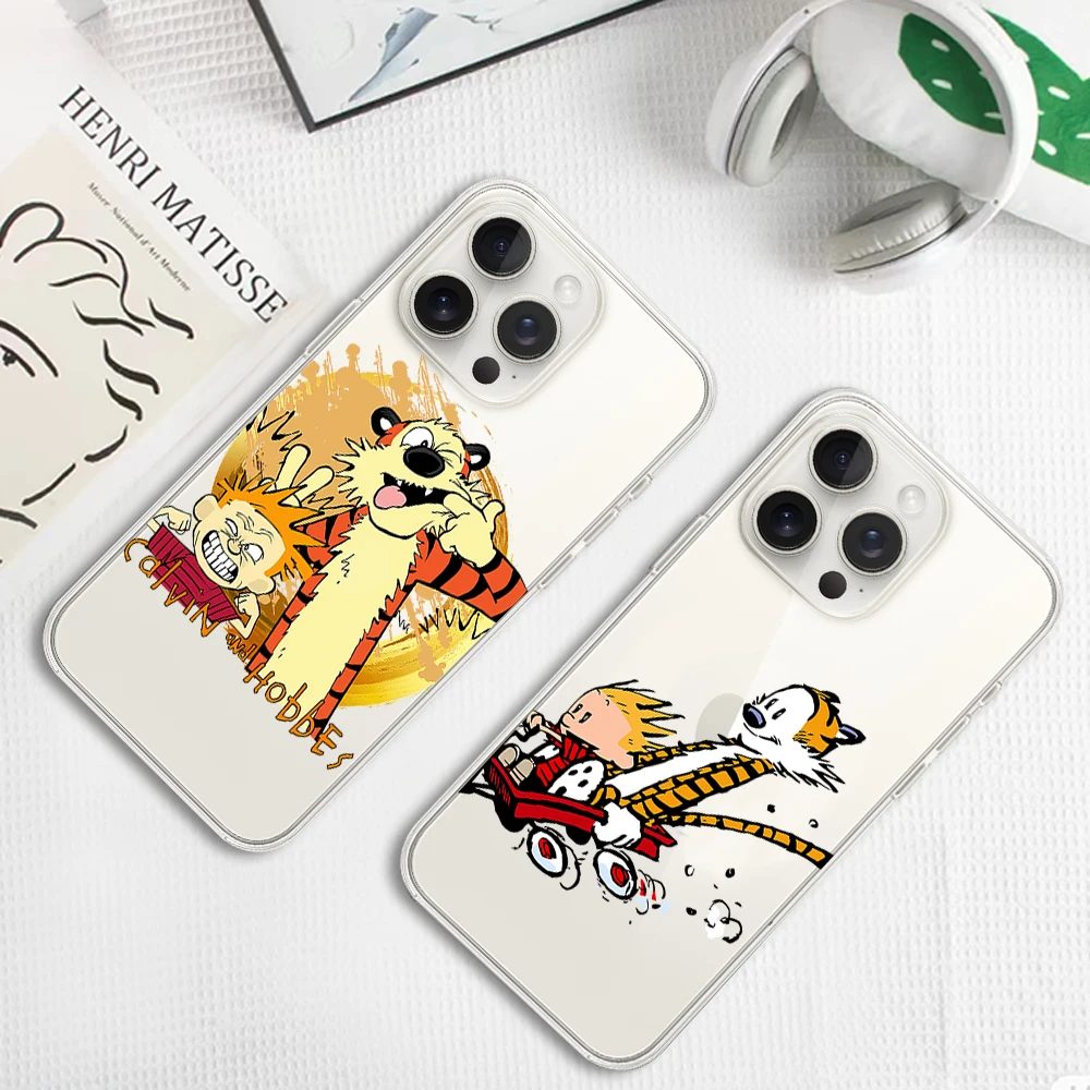 C-Calvin and H-Hobbes Phone Case for iPhone 12 11 13 14 15 16 Max Pro Plus Transparent Cover