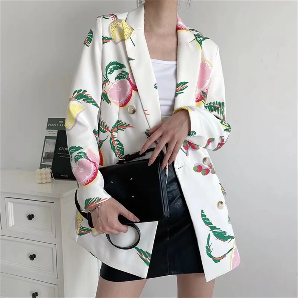 PB&ZA 2024 Spring New Women\'s Fashion and Elegance Casual Versatile Fresh Fruit Print Suit Coat