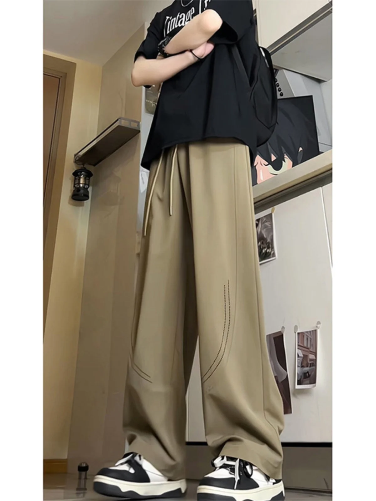 

Khaki Laser Drill Pants Men's Summer Thin Outdoor Me Workwear Loose Straight Casual Trousers Trendy Faion Casual Pants