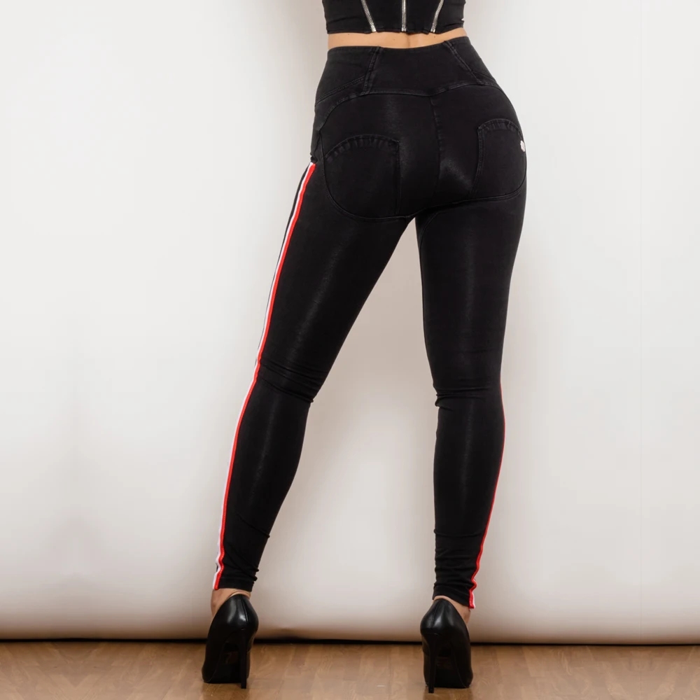Shascullfites メロディー レディース ペンシル ジーンズ リフト ストライプ ストレッチ ジーンズ 女性用 バット リフト パンツ ブラック デニム ジェギンス