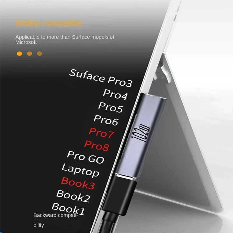 102W 6.8A PD Fast Charging Plug Converter for Microsoft Surface Pro X 8 7 6 5 4 3 Go Book USB C Charger Magnetic Power Adapter