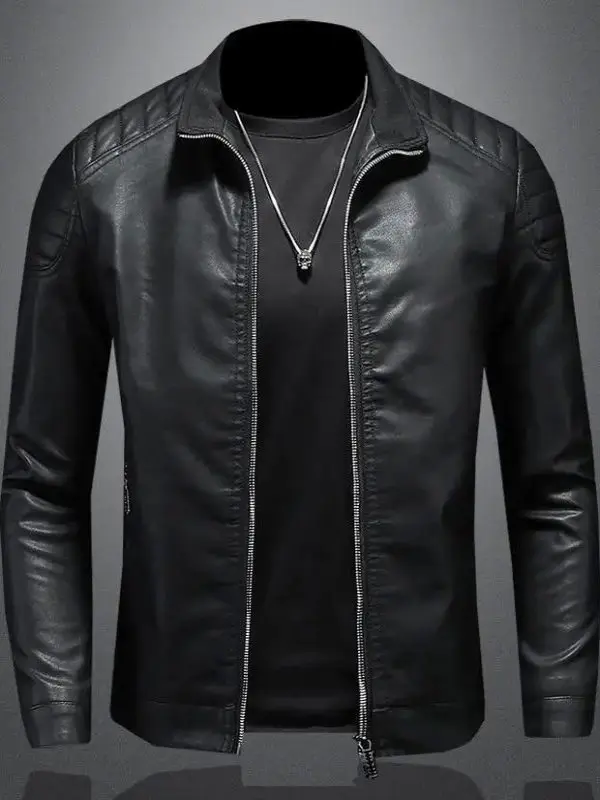 

Новая осенняя тонкая куртка из искусственной кожи для мужчин: модная городская модель с воротником-стойкой, приталенного кроя, удлиненная, для молодежи, в стиле Vitali Wind