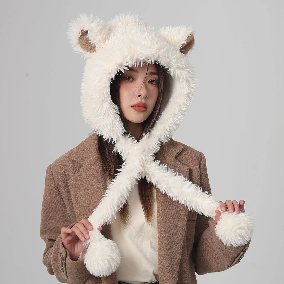 2024 new Ear caps Funny Fashion Autumn Winter Leopard Fur bomber Ball Plush Big ear hats Hat Soft Warm Thick Basin Bucket Hats