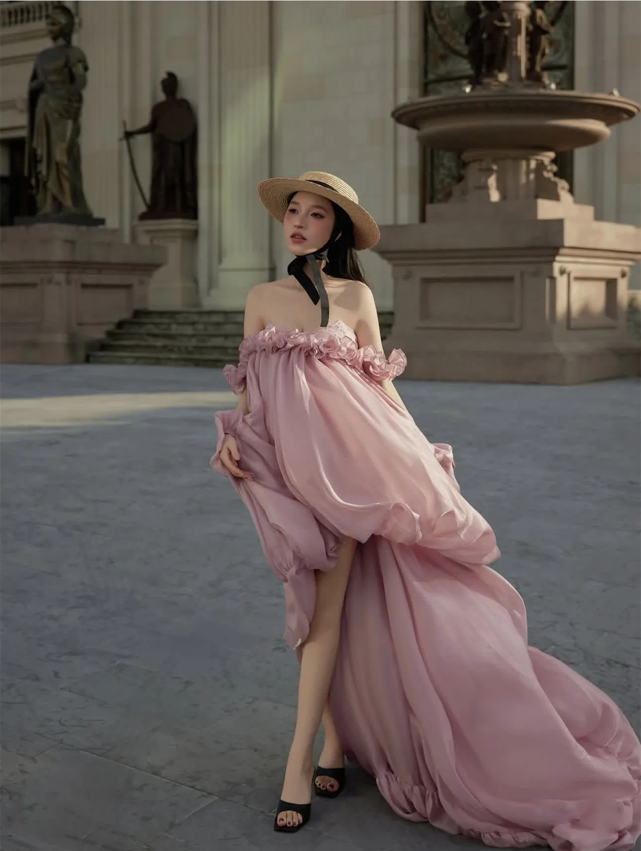 

Romantic One-oulder Fairy Pink Draped Dr Beach Vaion Photooot Stunning Travel Beach Long Skirt Women's Dr