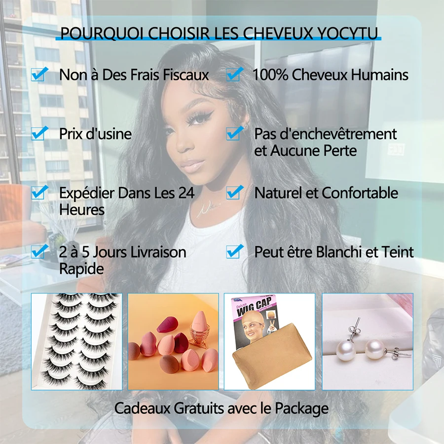 Body Tissage Cheveux Humain avec Closure Meche Bresilienne Body Tissage Cheveux Humain avec 5x5 HD Transparente Fermeture en Dentelle Couleur