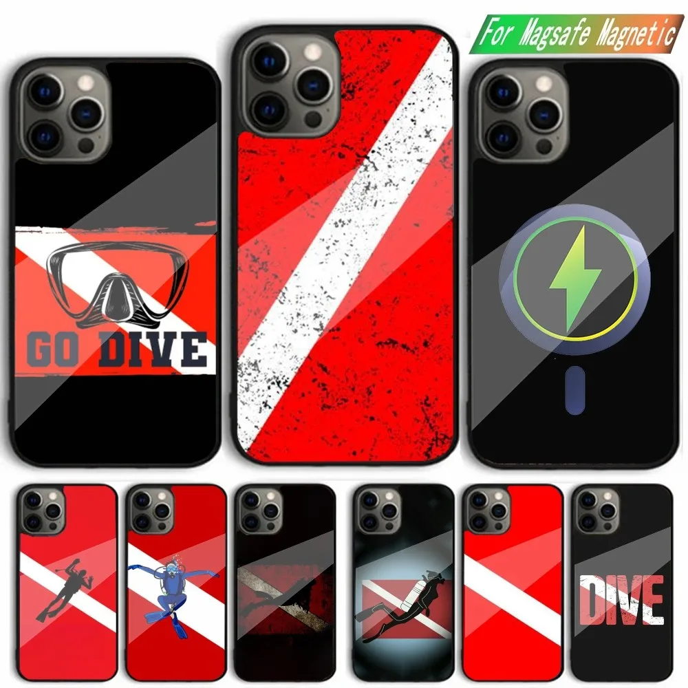 

Scuba Diving Dive Flag Phone Case For iPhone 15,14,13,12,11,Plus,Pro,Max Mini Magsafe Magnetic Wireless Charging