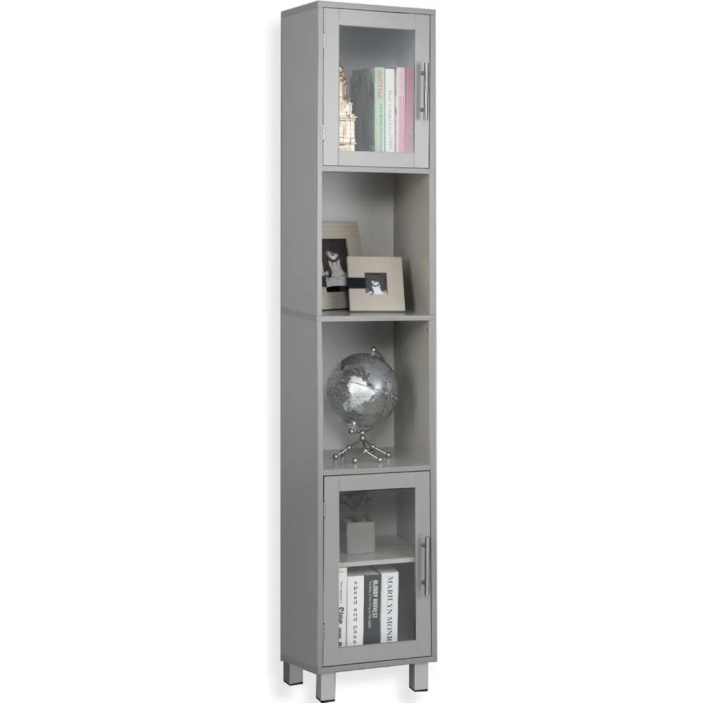 

Высокий шкаф для хранения в ванной комнате, кухонный напольный шкаф с 2 открытыми полками и отделениями для хранения из закаленного стекла