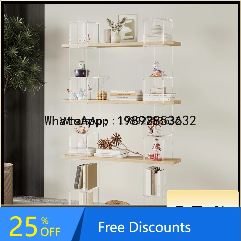 Minimalist Acrylic Floating Floor Storage Bookshelf for Living Room Solid Wood Full Wall Multi-layer Floor-standing