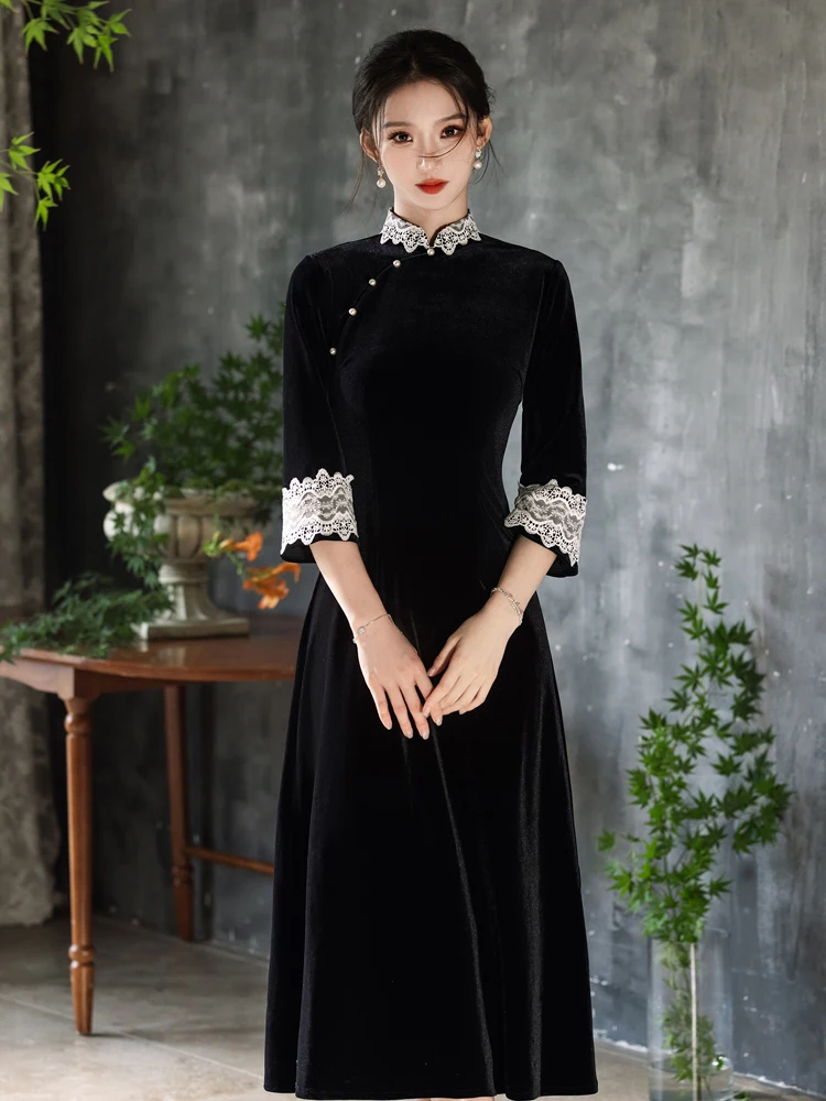 

Ele Bla Velvet Dr Ретро Sle Утягивающий дизайн для женщин Высококачественное модное Новое поступление 2024 года Весенний сезон