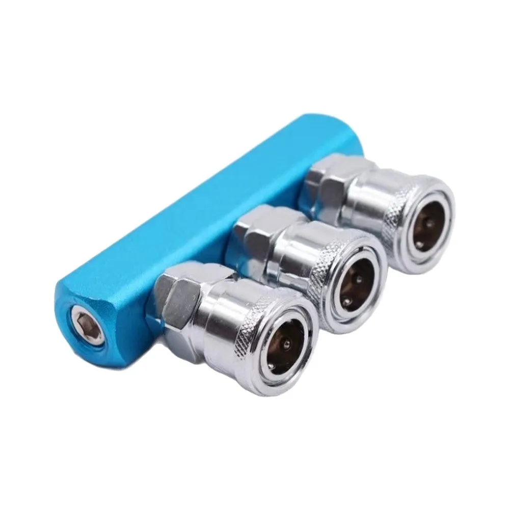 Workshop Ready Aluminum 3 Way 4 Port Air Manifold Splitter with 1/4in NPT Connector for Multi Tool Air Distribution