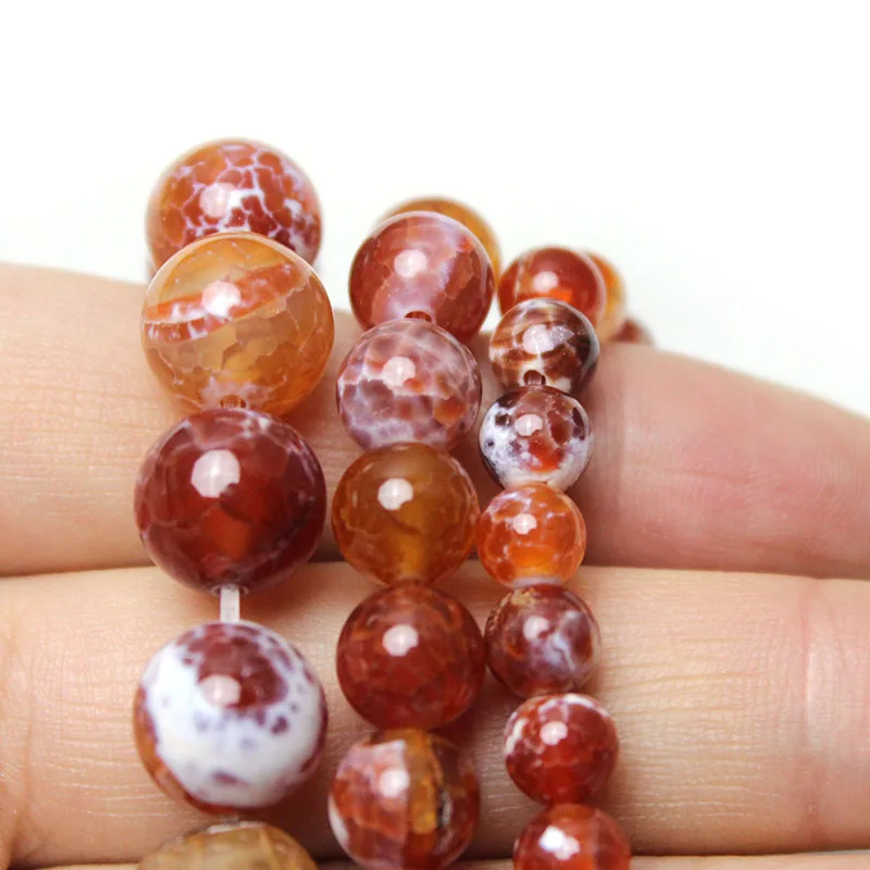 Natural Red Fire Agates Onyx Stone Round Loose Spacer Beads For Jewelry Making Diy Necklace Bracelet 15\