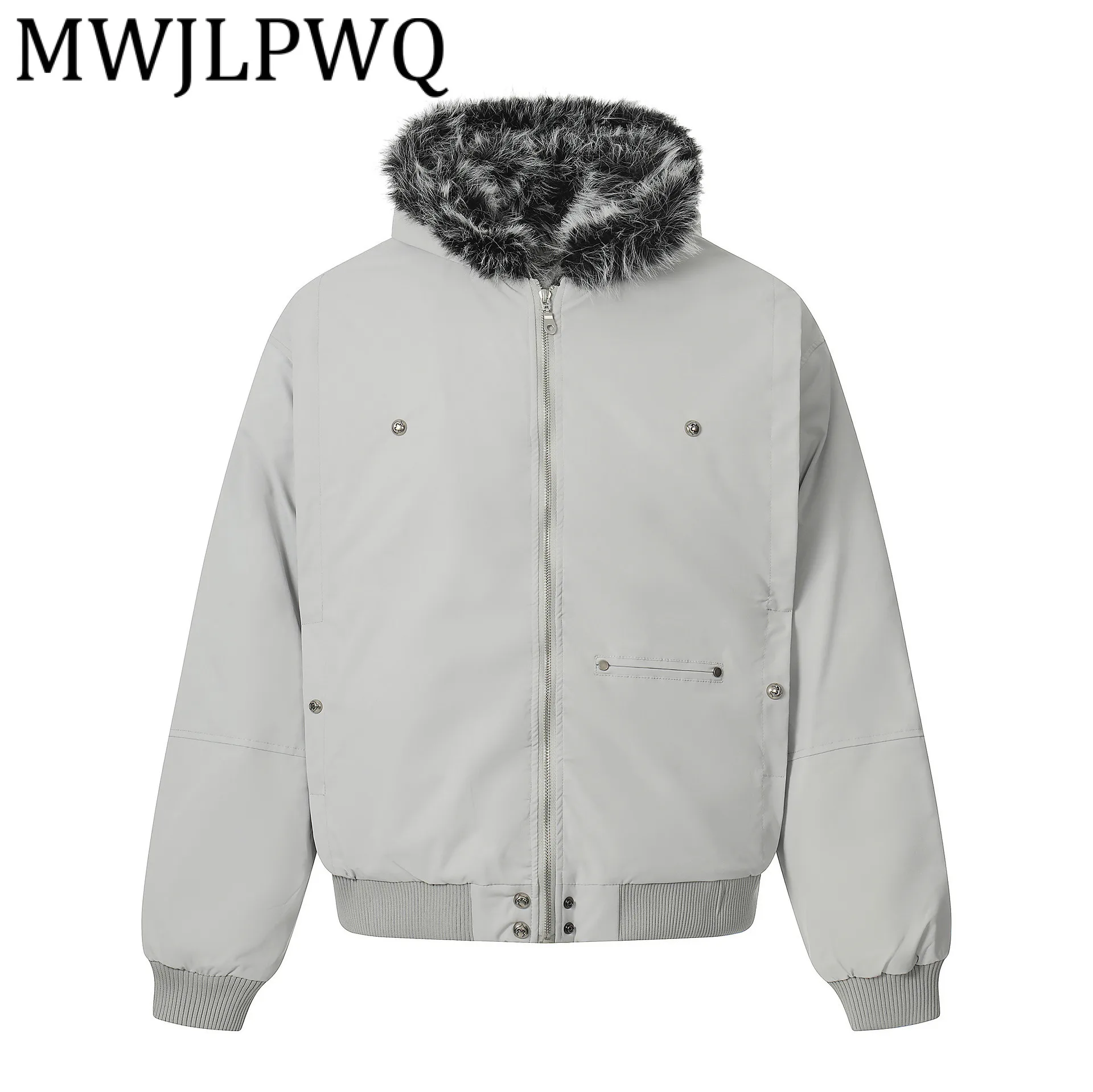 

MWJLPWQ модные зимние топы 2025 с капюшоном и мягкой подкладкой, мужской меховой воротник на молнии, новые высококачественные топы в американском стиле, короткие хлопковые пальто 21569