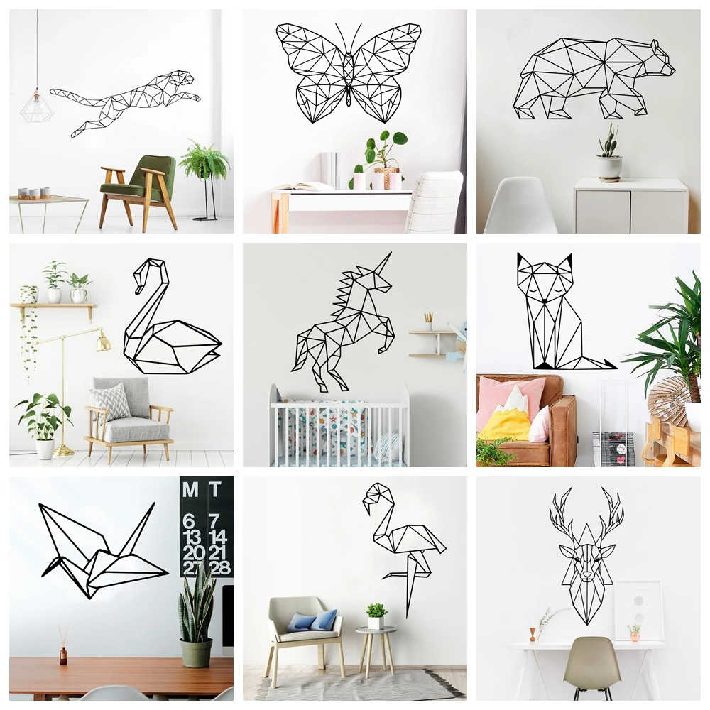 

Pretty Geometry Animal Wall Art Decal Wall Stickers Vinyl Material For Kids Children's Room Home Party Decor Removable Wallpaper