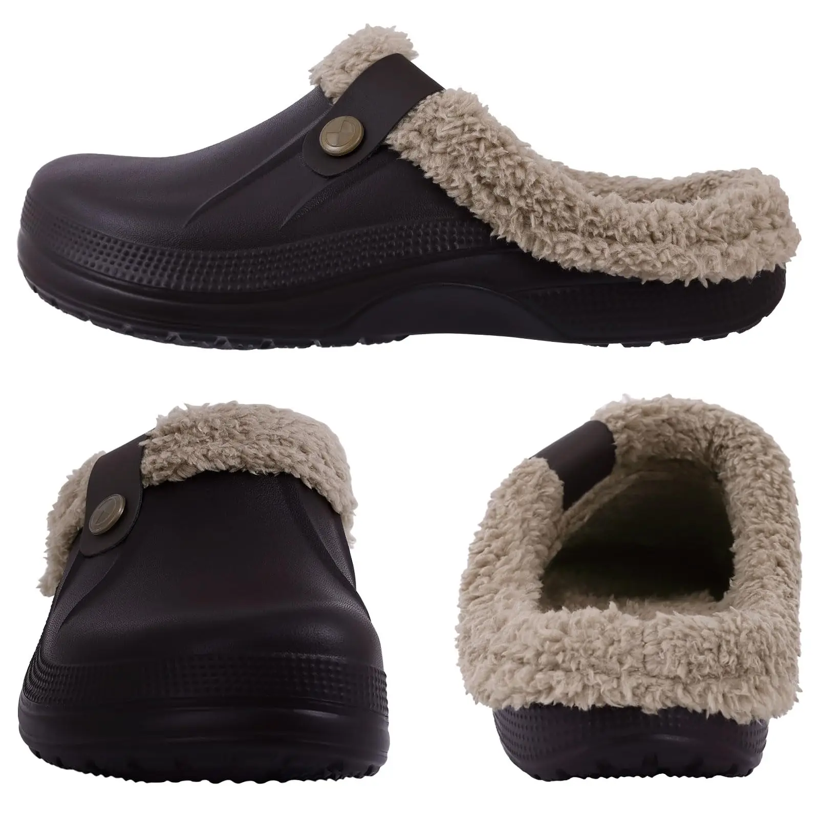 Lächeln Winter Pelz Gefüttert Clogs Frauen Fuzzy Hausschuhe Männer Warme Hausschuhe Erwachsene Outdoor Wasserdichte Hausschuhe Komfort Garten Clogs – Detail 22