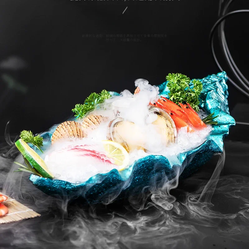 High-end Conch Sashimi Plate Ice Plate Dry Ice Creative Tableware Seafood Salmon Fish Raw Thorn Special Plate Home Decor