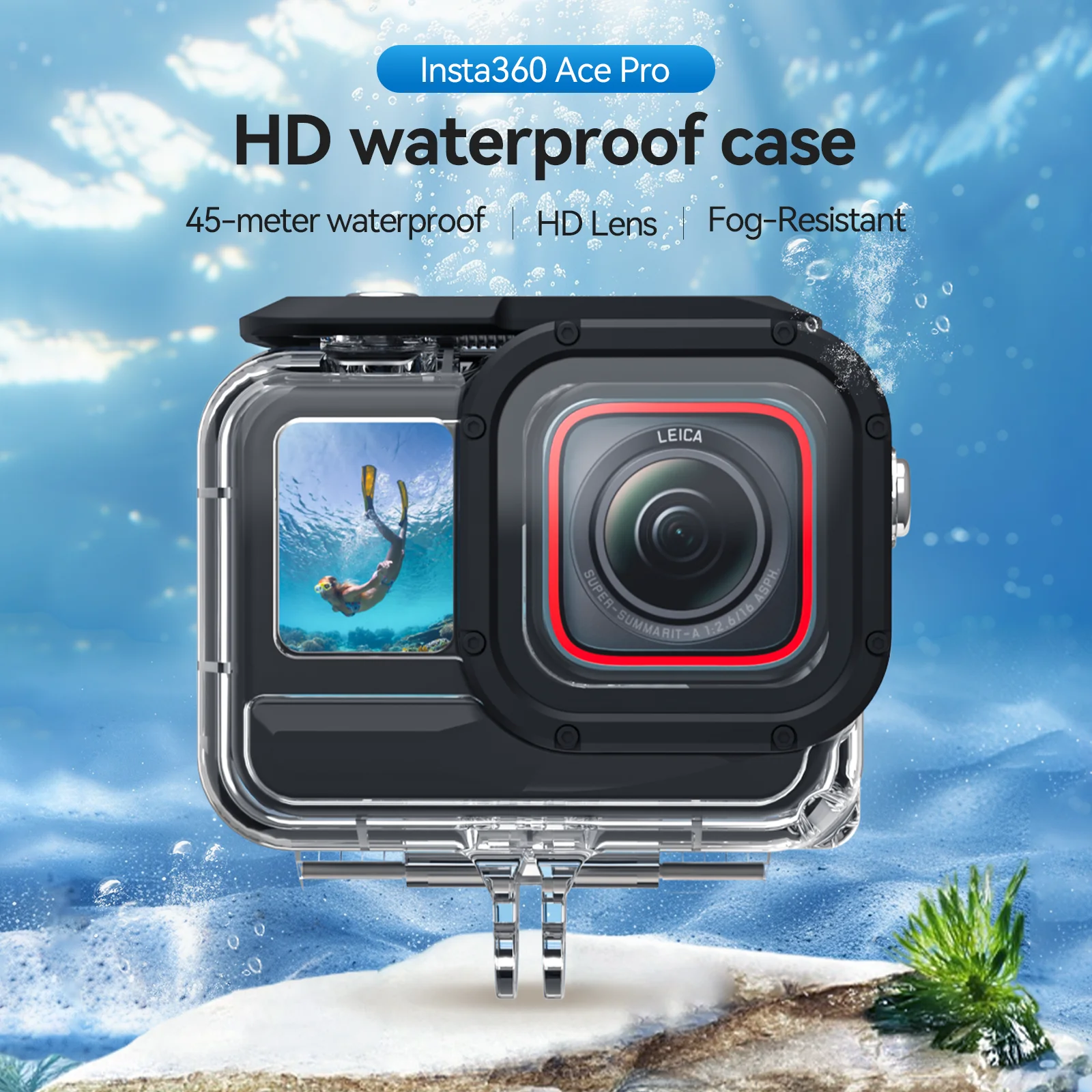 TELESIN 45M Waterproof Case For Insta 360 Ace pro Underwater Diving Housing Cover Protective case Action Camera Accessories