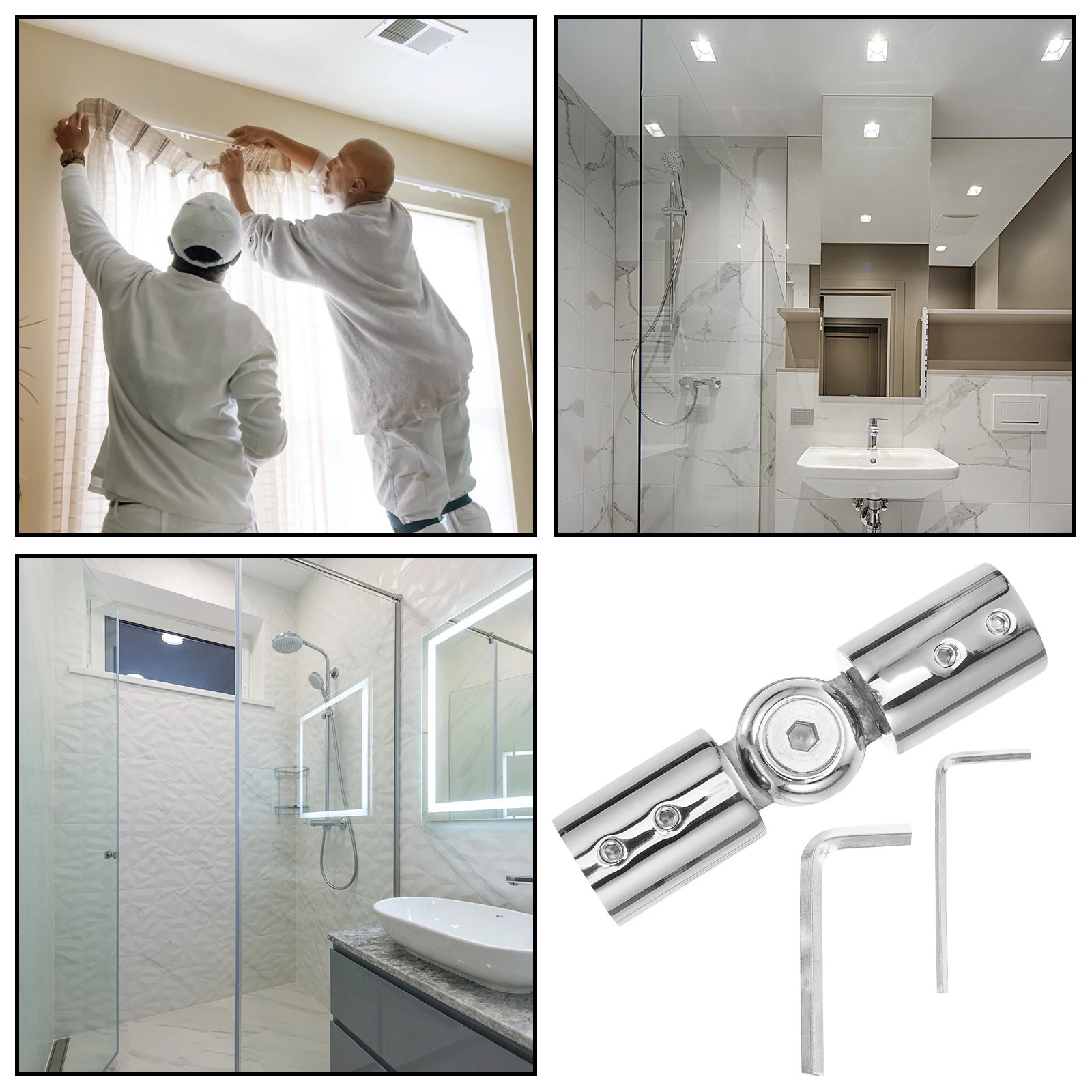 

Heavy Duty Stainless Steel Hinged Elbow Connector Adjustable Corner Curtain Rod Connector for Window Drapery Rods Metal