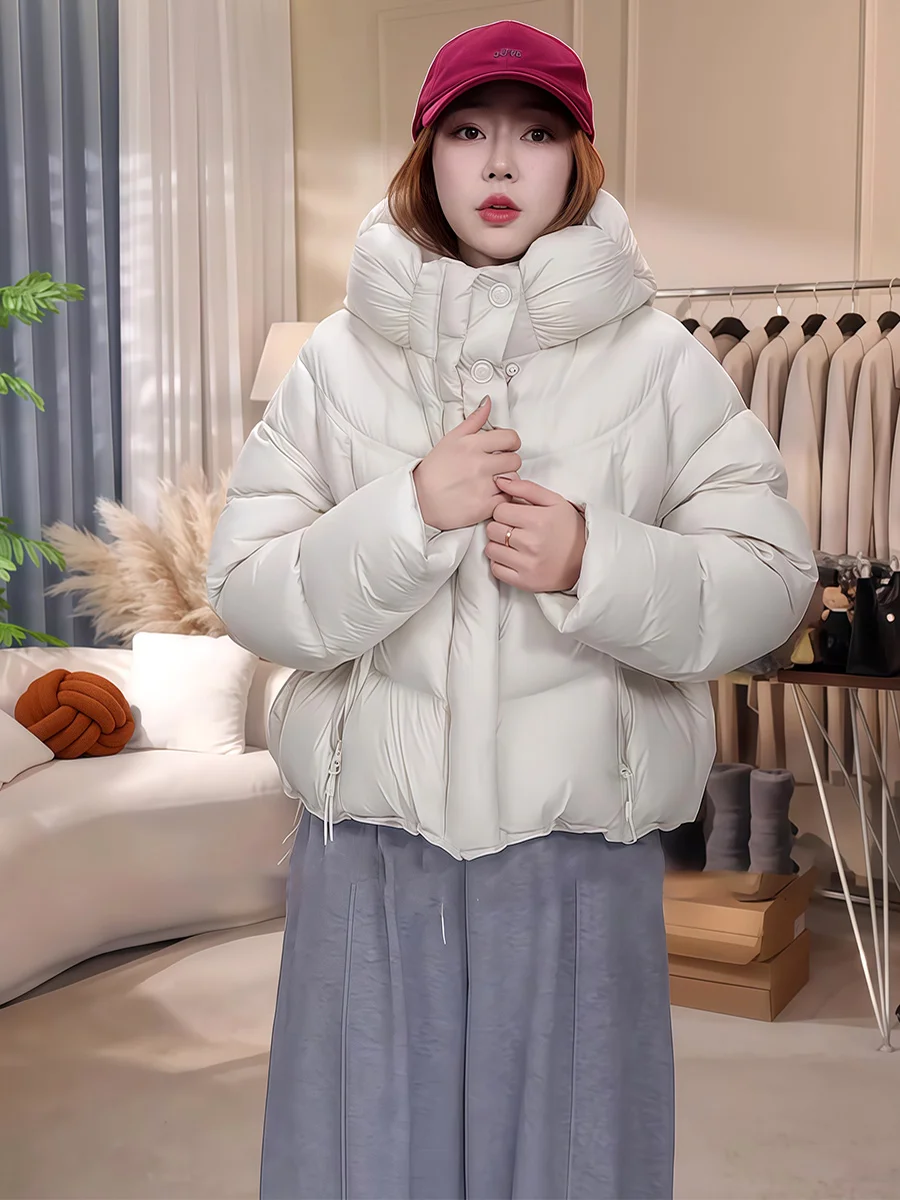 

Ele ort Puffer Jaet Women's Winter Coat Thiened White Du down Hooded Bread Sle Warm Outerwear Casual Faion
