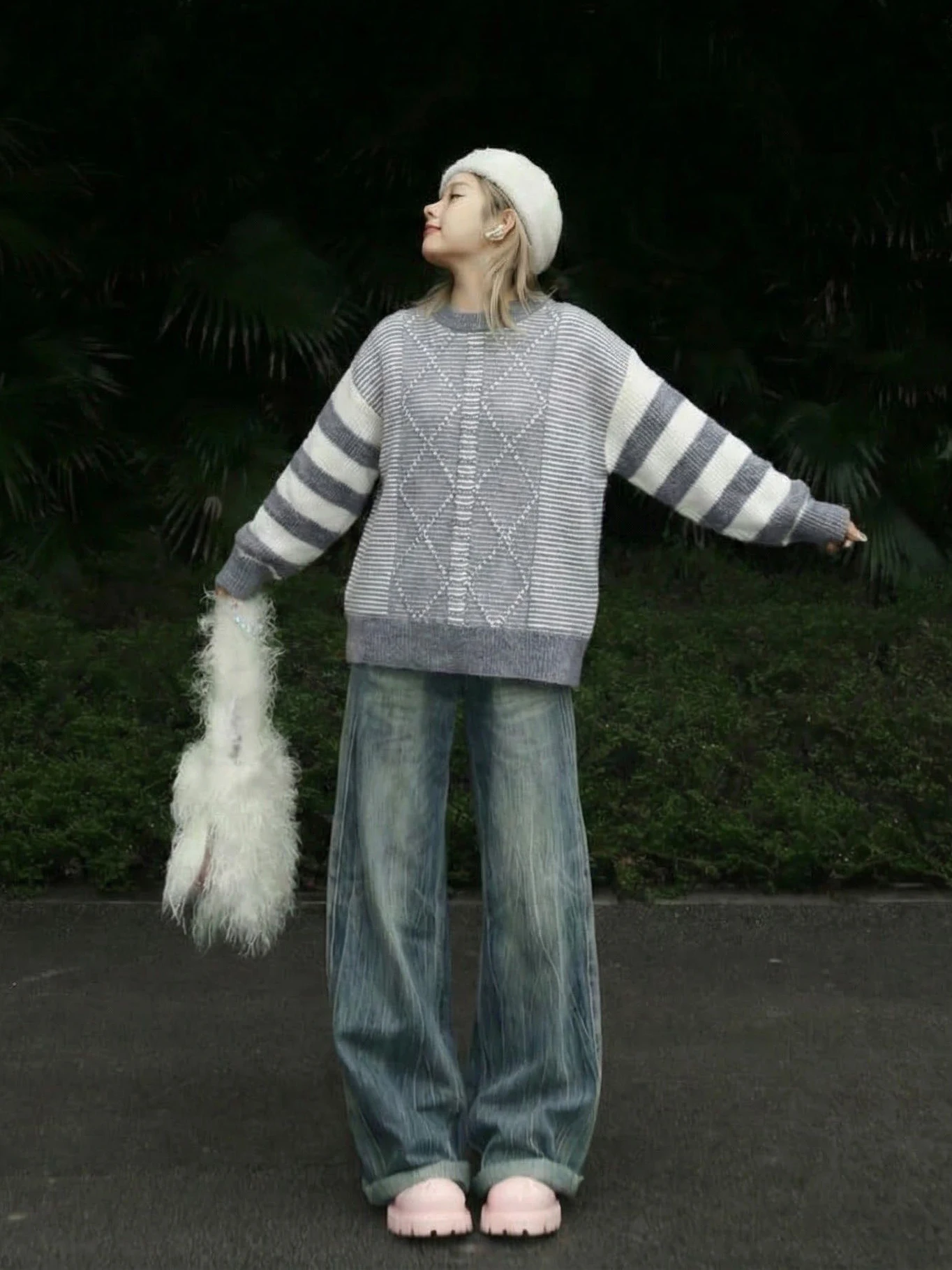 

Women's Long Sve Striped Sweater round Ne Lazy Sle Autumn Winter New Arrival Versatile Color Base Layer K6