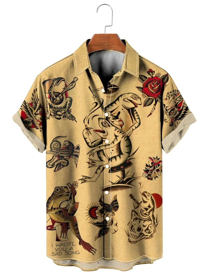 Men's 3D Print Button Shirts Short Sleeve Tops Tees Hawaiian Beach Shirt Camisas De Hombre Costumes Personality Comfortable Top