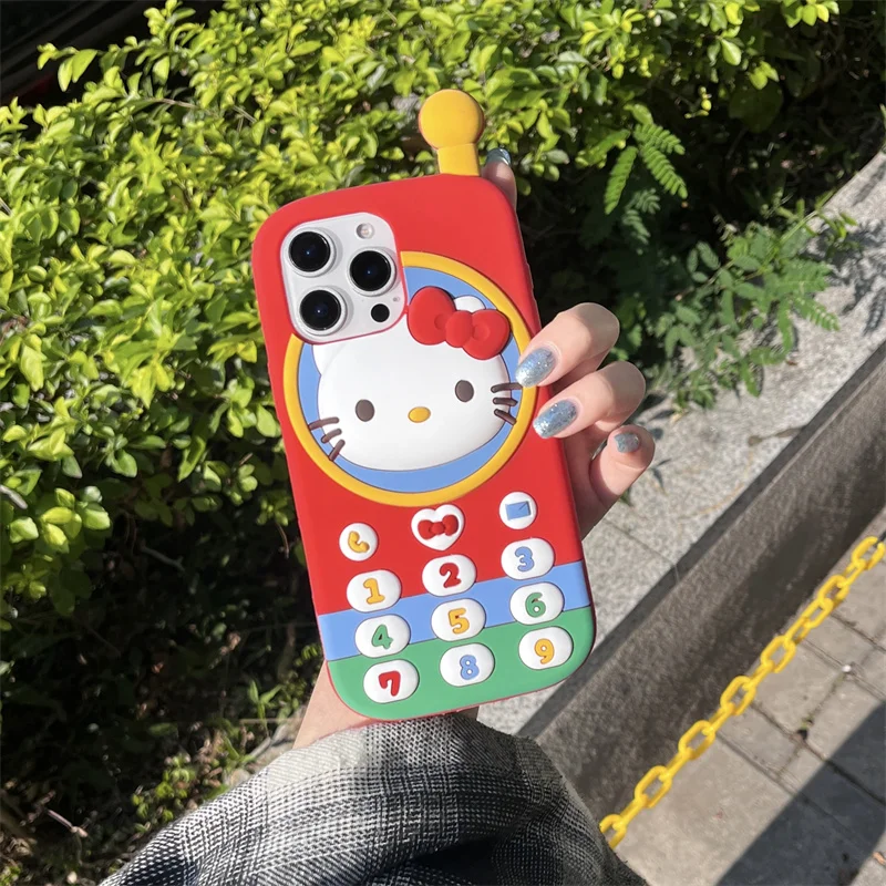Phone Case for iPhone 17 Pro Max 16 15 14 13 Pro 12 Pro Max 3D Cartoon Hello Kitty Retro Phone Stereoscopic Soft Silicone Cover