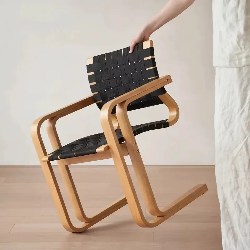 Medieval solid wood dining chair household designer rattan book table and chair modern simple high-end dining table and chair
