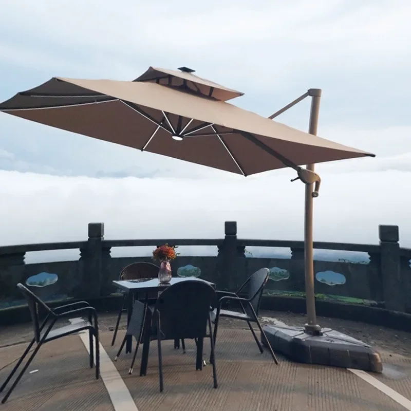 Lighted solar strip umbrella courtyard  patio balcony square sun  oversized Roman umbrella