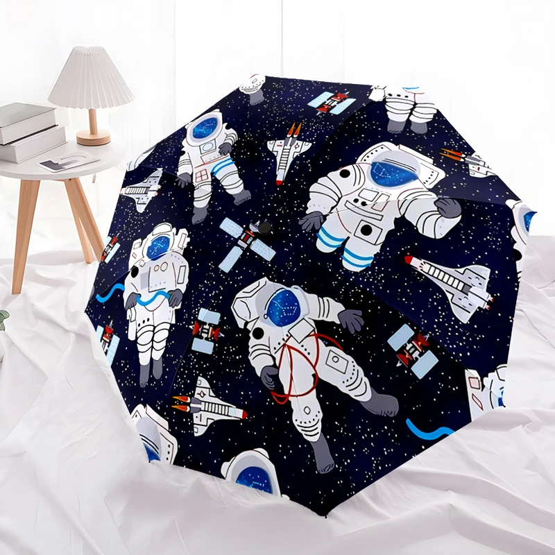 Space Theme Design Folding Umbrella - Fashionable Auto-Open Design 8 Iron Ribs Plastic Handle Foldable Sunshade，Perfect Gifts