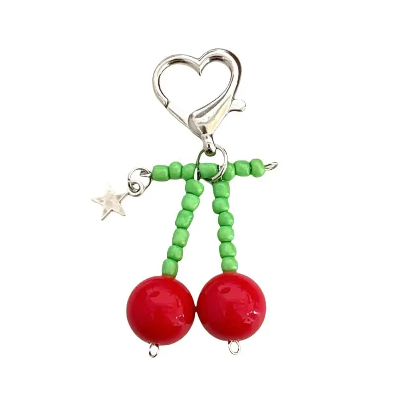 Niedlicher Roter Kirsch-Schlüsselanhänger, Herz-Schlüsselring, Süßer Frucht-Taschenanhänger für Mädchen, Coquette-Ästhetik Geschenke – Detail 5