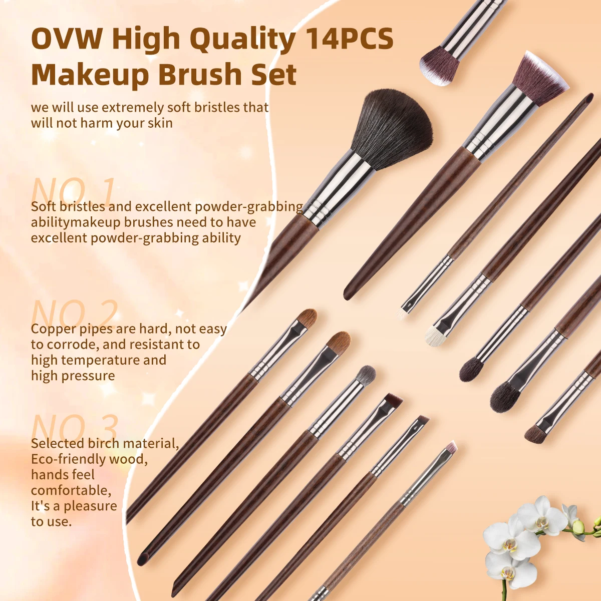 OVW 14PCS Makeup Brush Set Eyeshadow Highlight Blusher Brush For Woman Powder Foundation Cosmetics Brush