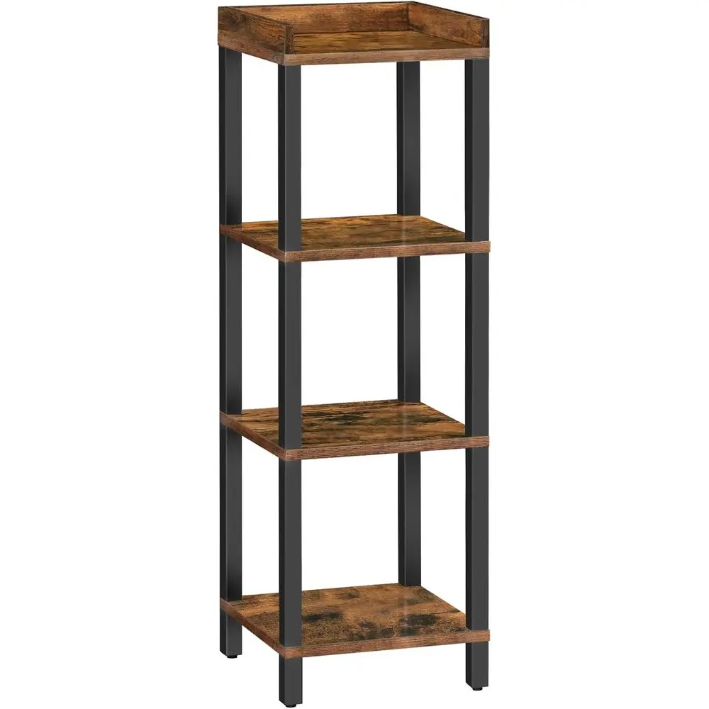 

Small Bookcase, Industrial Style, 4-Tier Square Wooden Storage Rack Display Shelf for Living Room, Rustic Brown and Black