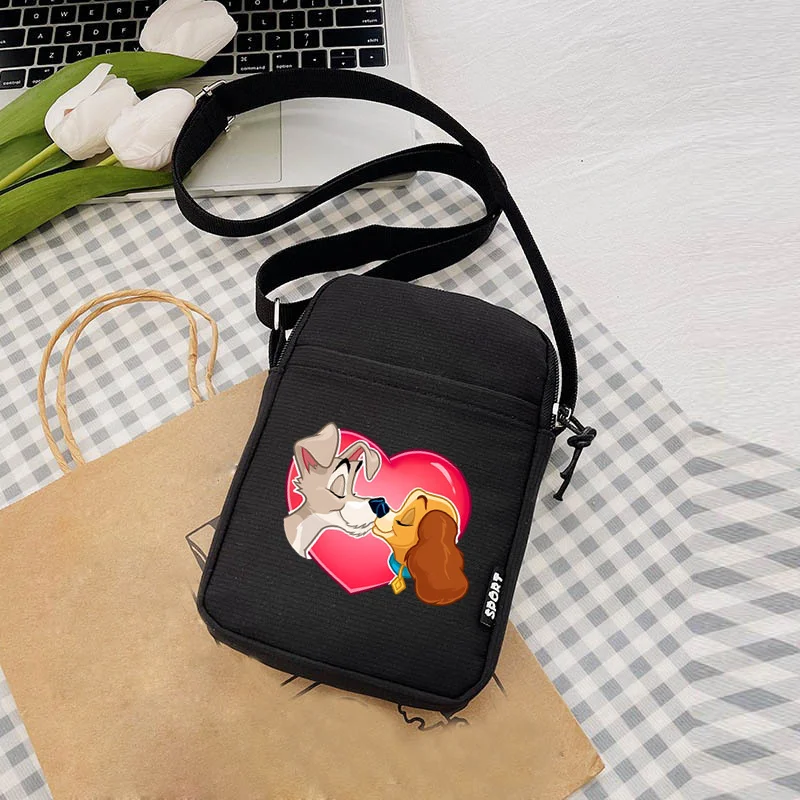

Cute Lady and The Tramp Dog Scamp Women Crossbody Shoulder Bag Canvas Handbag Fashion Phone Bags Ladies Moblie Phone Bag
