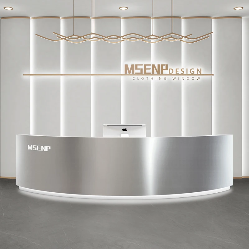 

Storage Front Desk Reception Counter White Silver Arched Classic Reception Desks Beauty Salon Mostrador Recepcion Furniture