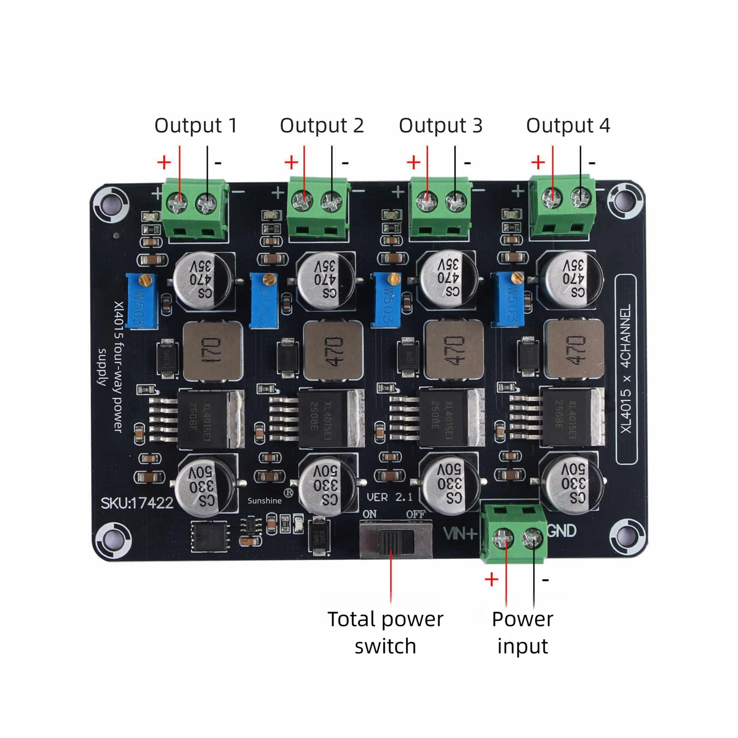 DC-DC Converter DC5-32V to DC0.8-30V 5A Max Power Supply Board XL4005E1 Four-channel Step-down Adjustable Power Supply Module
