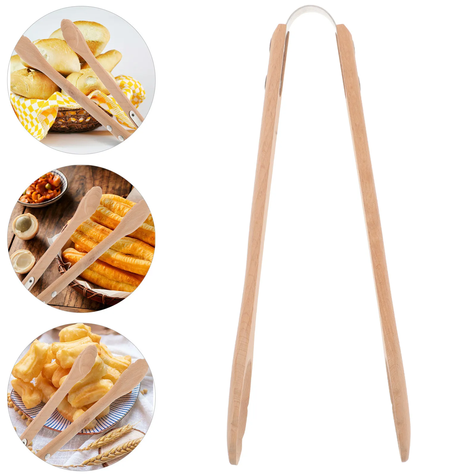 Wood Food Tong Natural Material Kitchen Clamp Sturdy Comfortable Grip Bbq Salad Serve Tool Reusable Cooking Utensil Grill Pasta
