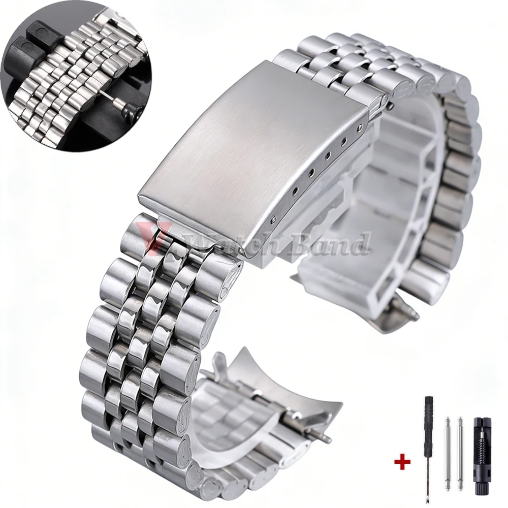 Arc Curved End Metal Watch Bands for Seiko 20mm 18mm Stainless Steel Strap Sport Wrist Bracelet for Rolex Datejust Business Men