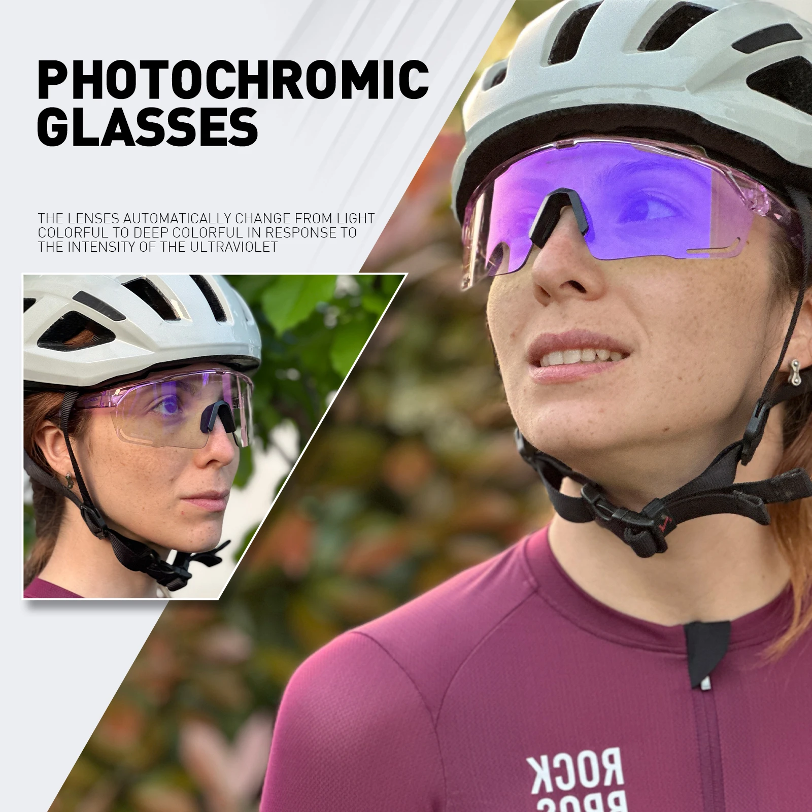 Kapvoe Purple Photochromic Cycling Sunglasses for Men Blue Photochromic Glasses UV400 MTB New Bicycle Goggles Eyewear Sports