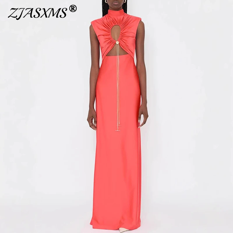 Trendy Woman Clothes 2025 Spring Solid Lace-up Draped Party Dress Woman Hollow Slim Long Dress Summer Sleeveless Zips Boho Dress