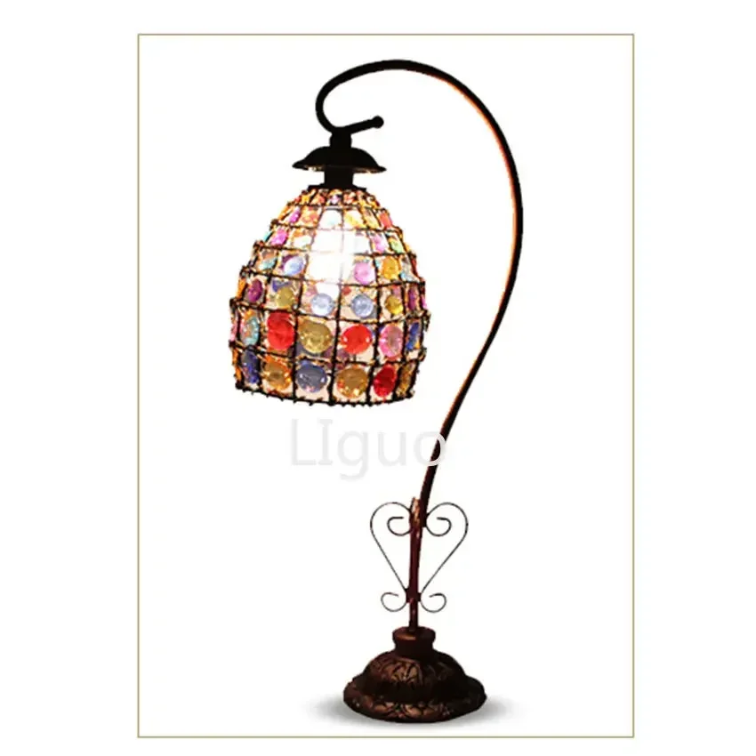 

art deco Nepal Beading retro table lamp for country bar coffee store dining room creative bedroom bedside lamp led night light