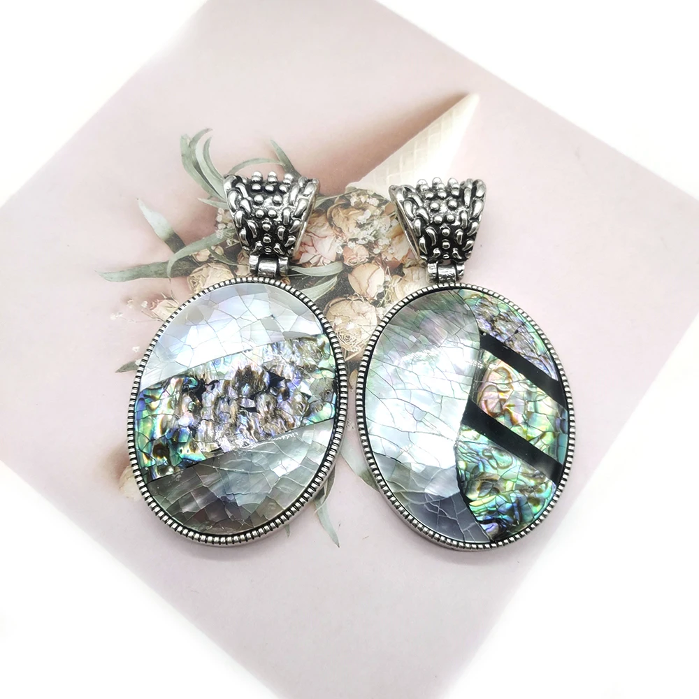 

Fashion Natural Black Shell Abalone Shell Pendant Oval Shape Charm for DIY Necklace Gifts Jewelry Making Accessories 42x75mm