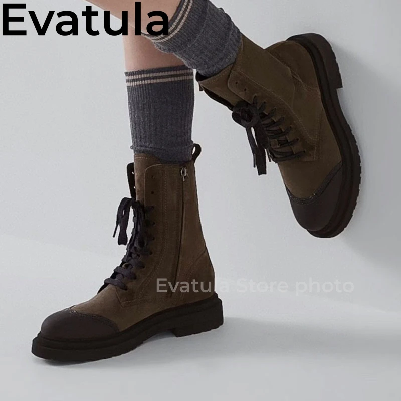 Thick Sole Lace Up Short Boots For Women Suede Leather Side Zipper Platform Ankle Boots Fashion Short Motorcycle Botas Mujer