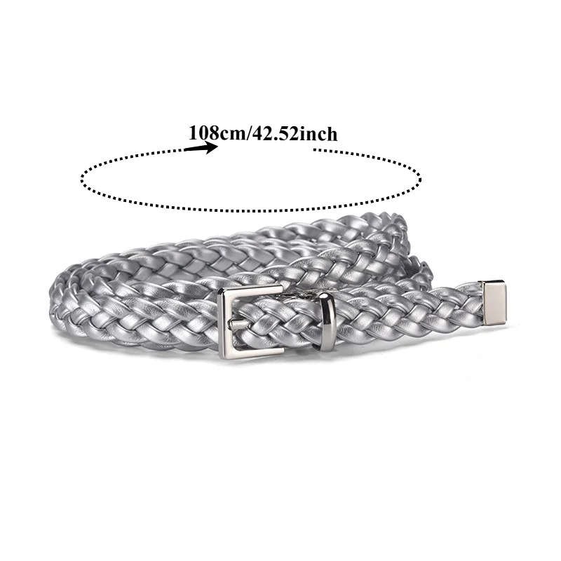 Korean-Style Clip-Buckle Braided Slim Belt – Fashionable, Unique Small Leather Belt with Pin Buckle for Dresses and Suits