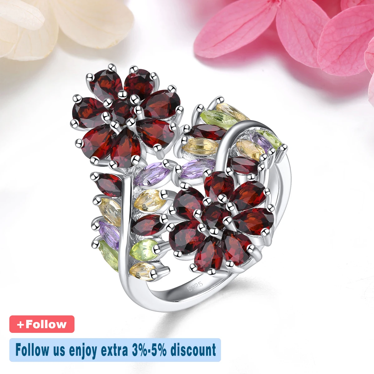 Natural Red Garnet Sterling Silver Rings 4.5 Carats Genuine Multicolor Gemstone Women Gorgerous Fine Jewelrys Anniversary Gifts