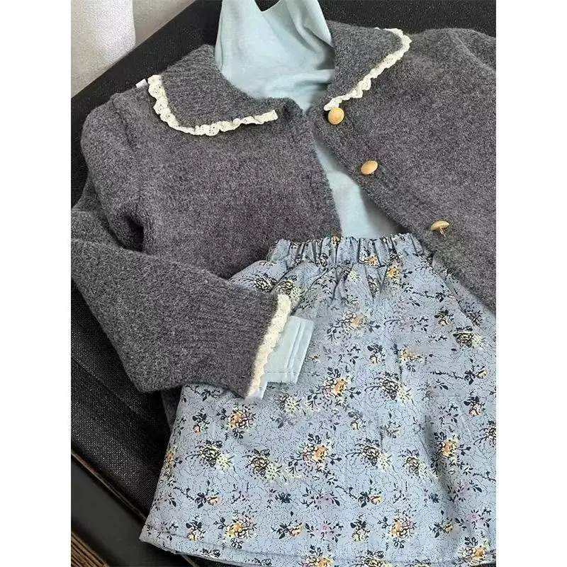 

Girls' Sweater Cardigan Spring and Autumn 2026 New Style Children's Sweet Lace Knitted Cardigan Coat