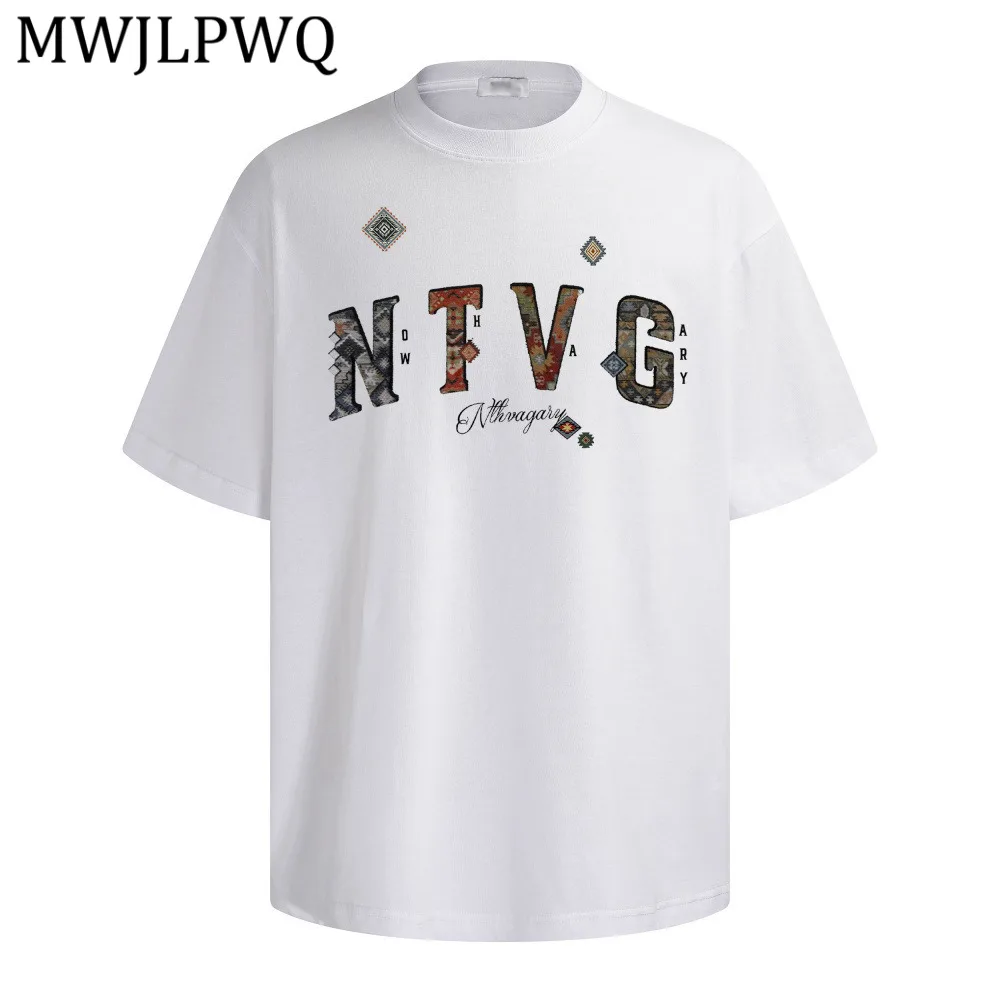 

MWJLPWQ Короткая футболка в уличном стиле с буквенным принтом для мужчин, летняя американская хлопковая футболка с круглым вырезом и короткими рукавами, повседневная футболка 13547