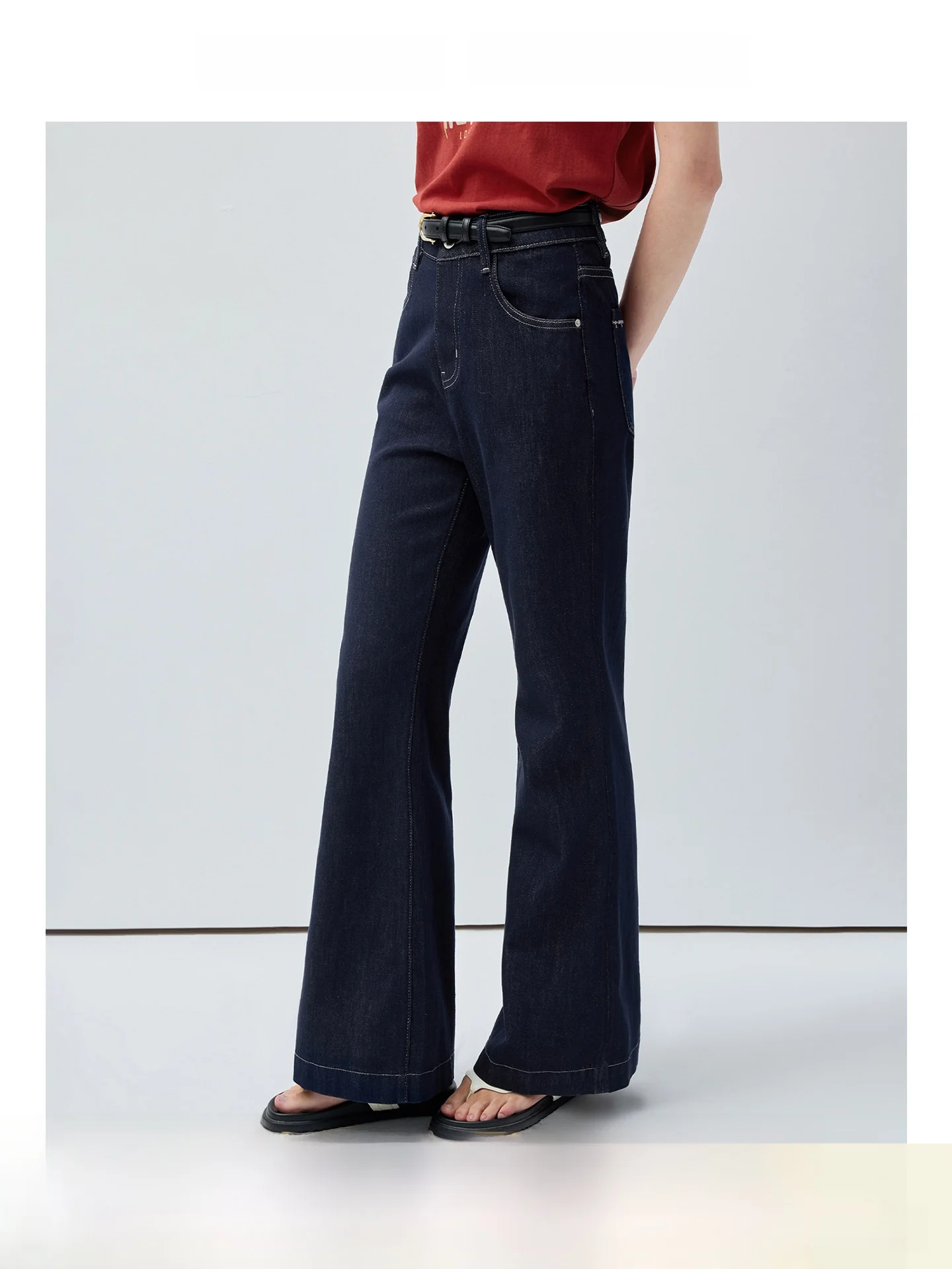 

High Waist Flared Jeans Elastic Slimming Summer Versatile plus Size Women's Clothing Straight Leg Pure Color Breathable Skin-...