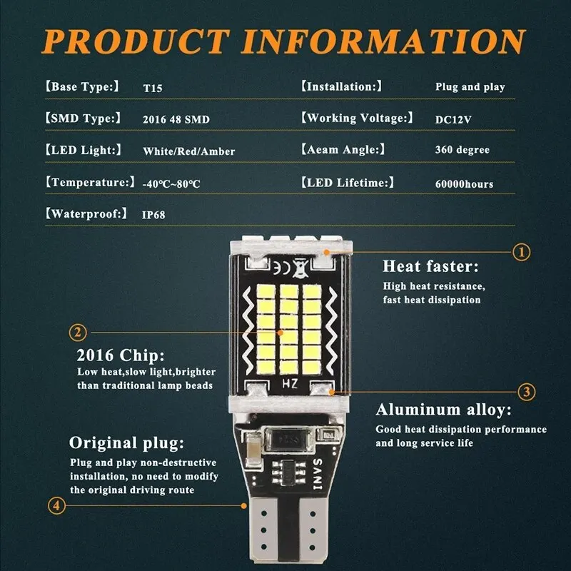 2PCS T15 W16W 921 912 T16 902 LED Bulbs High Power Super Bright Replace For Car Reversing Light White Canbus image 3